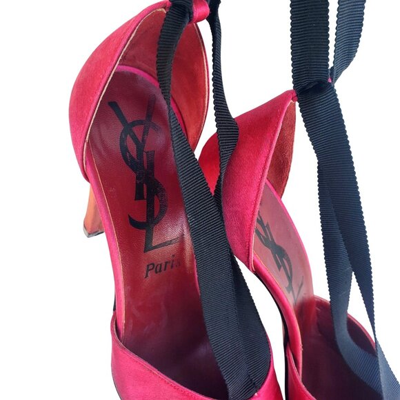 Vintage YSL Paris Silk Pumps 80s Yves San Laurent Strappy Heels 5 1/2 M - Picture 6 of 15